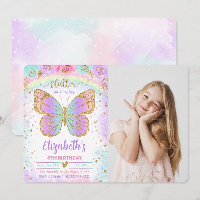 Butterfly Photo Invitation (Front/Back)