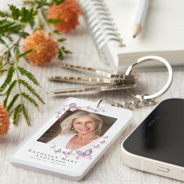 Butterfly Photo Memorial Prayer Key Ring (Front Right)