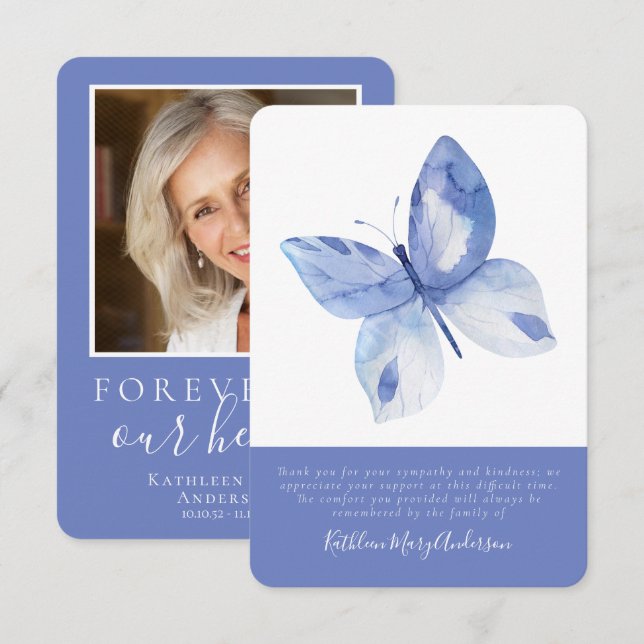 Butterfly Photo Sympathy Funeral Thank You Card (Front/Back)
