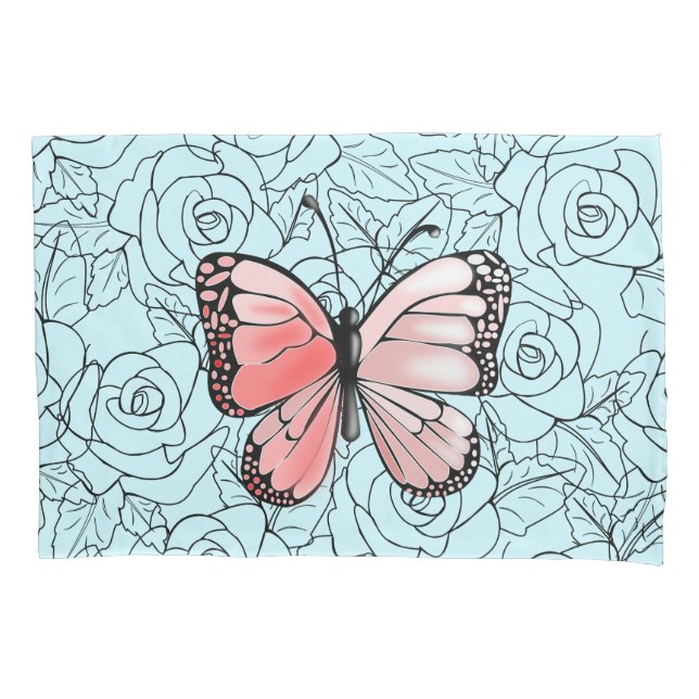 Butterfly Pillow Case Roses - Custom Colours (Front)