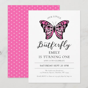 Butterfly Pink 1st Birthday Party Invitation