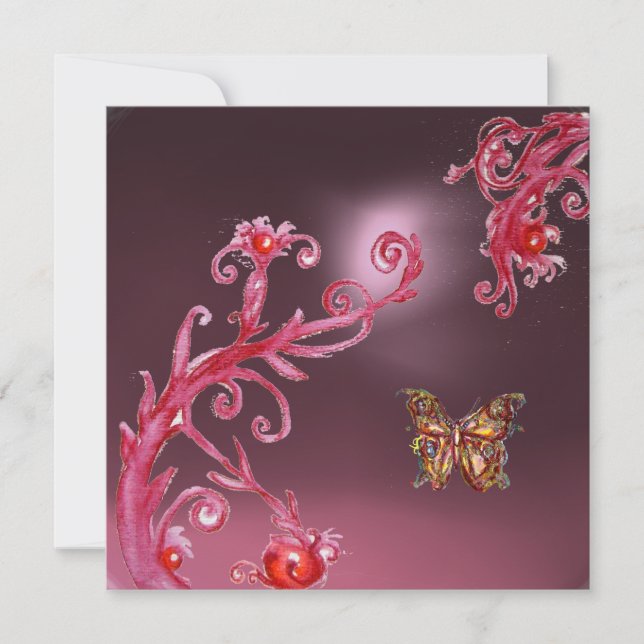 BUTTERFLY PINK AMETHYST bright red Invitation (Front)