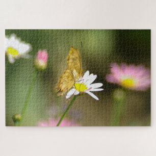 Butterfly Pink and Yellow Floral Jigsaw Puzzle