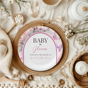 Butterfly Pink Baby in Bloom Girl Baby Shower Paper Plate