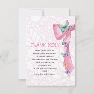 Butterfly pink baby shower  thank you card