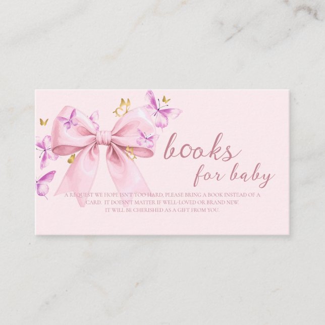 Butterfly Pink Bow Baby Shower Books for baby  Enclosure Card (Front)