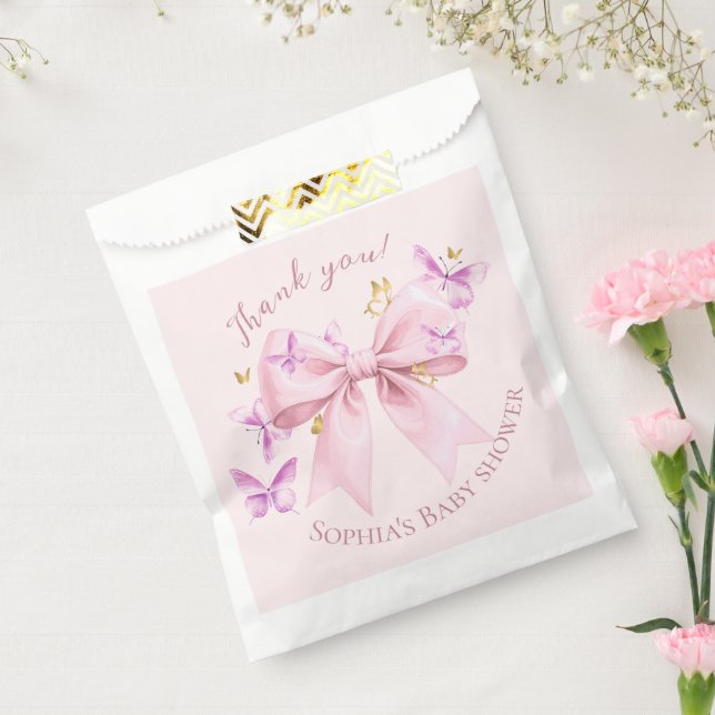 Butterfly Pink Bow Baby Shower  Favour Bags (Sealed)