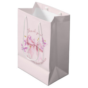 Butterfly Pink Bow Baby Shower Medium Gift Bag