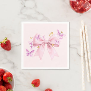 Butterfly Pink Bow Baby Shower Napkin