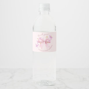 Butterfly Pink Bow Baby Shower Water Bottle Label