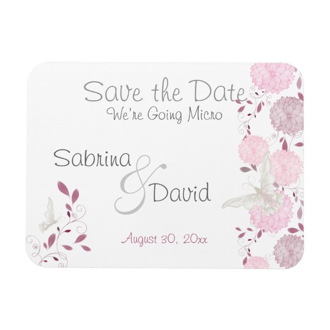 Butterfly Pink Chrysanthemums Save the Date Magnet (Horizontal)