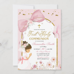 Butterfly Pink Coquette Girl First Holy Communion Invitation
