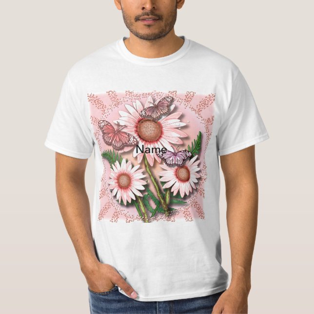 Butterfly Pink Daisies  T-Shirt (Front)