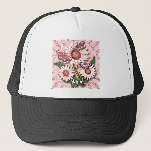 Butterfly Pink Daisies  Trucker Hat (Front)