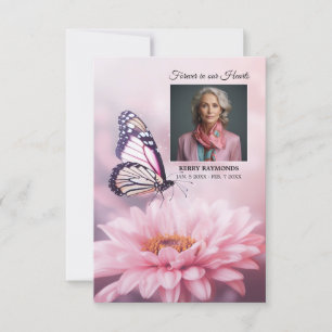 Butterfly Pink Daisy Flower Funeral PROGRAM Photo Thank You Card