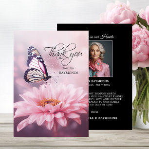 Butterfly Pink Daisy Flower Sympathy Funeral Thank You Card