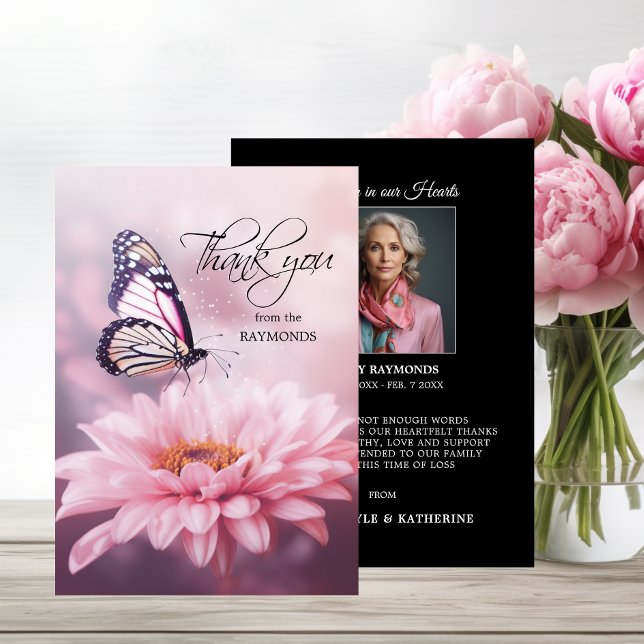 Butterfly Pink Daisy Flower Sympathy Funeral Thank You Card (Butterfly Pink Daisy Flower Sympathy Funeral Thank You Card)