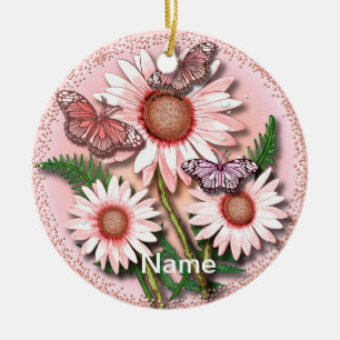Butterfly Pink Daisy  Ornament