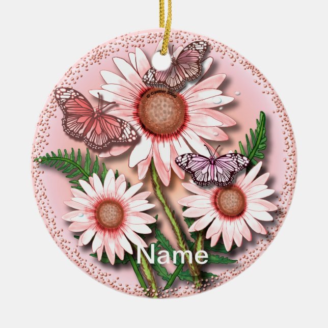 Butterfly Pink Daisy  Ornament (Front)