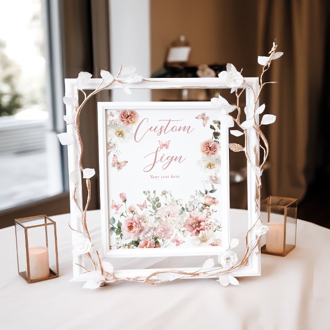 Butterfly Pink Floral Baby Shower Custom Sign (Creator Uploaded)