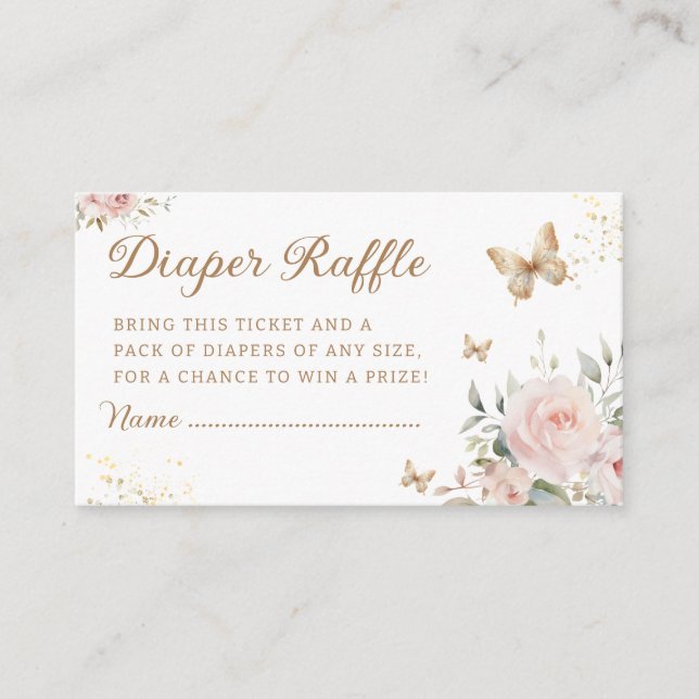 Butterfly pink Floral Baby Shower Diaper Raffle Enclosure Card (Front)