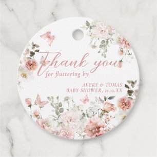 Butterfly Pink Floral Baby Shower fluttering by Favour Tags