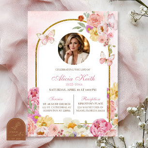 Butterfly Pink Floral Funeral Announcement