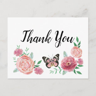 Butterfly Pink Floral Thank You Postcard