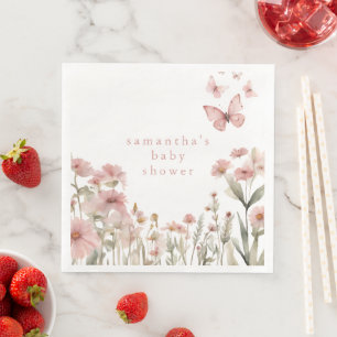 Butterfly pink floral wildflowers girl baby shower napkin