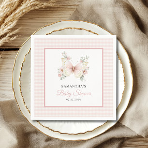 Butterfly Pink Gingham Floral Girl Baby Shower Napkin