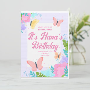 Butterfly Pink Girls Birthday Party Invitation