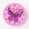 Butterfly pink girls room name wall clock