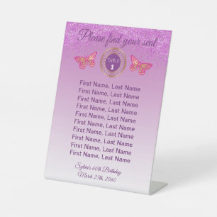 Butterfly & Pink Glitter Table Number Sign