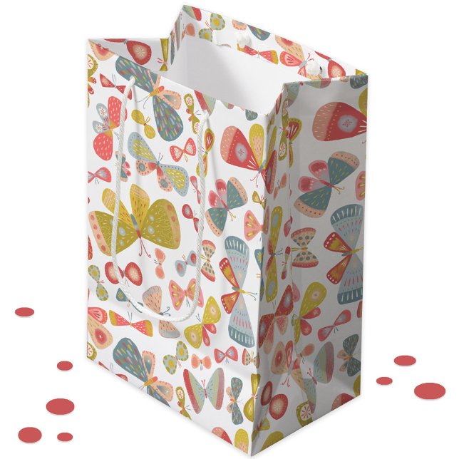 Butterfly Pink Green Medium Gift Bag (Butterfly watercolor pattern pastel pink, green and blue gift bag)