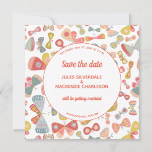 Butterfly Pink Green  Save The Date