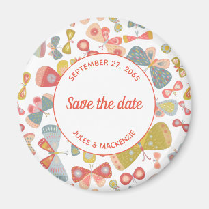 Butterfly Pink Green Save the Date Magnet