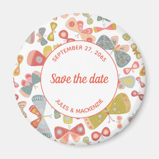 Butterfly Pink Green Save the Date Magnet