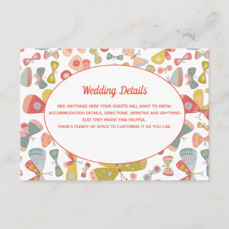 Butterfly Pink Green Wedding Details Enclosure Card