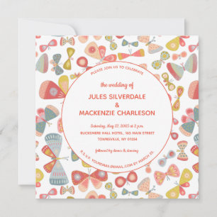 Butterfly Pink Green Wedding Invitation
