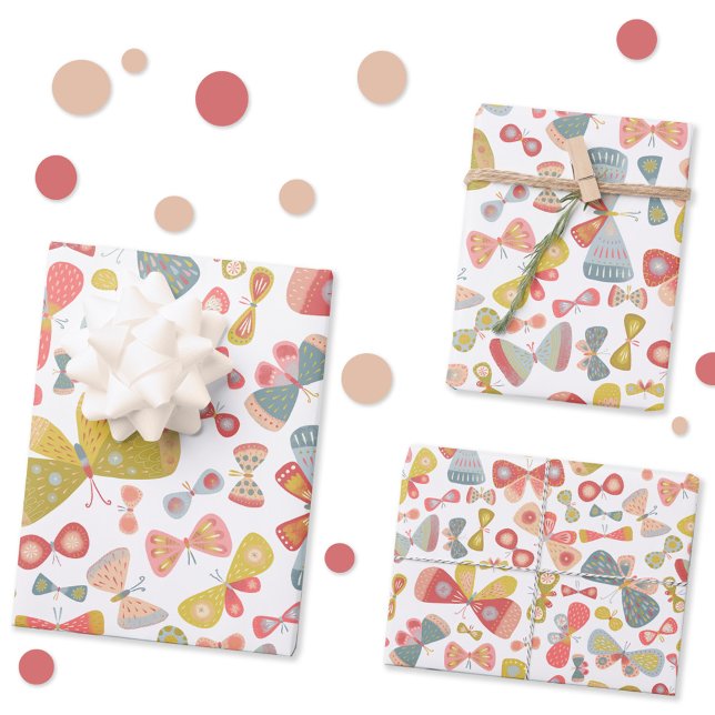 Butterfly Pink Green Wrapping Paper Sheet (Watercolor butterfly pastel pink green and blue gift wrap paper sheets)
