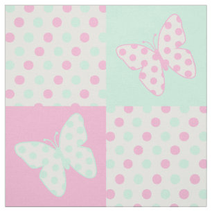 Butterfly Pink Mint Green Polka Dots Fabric