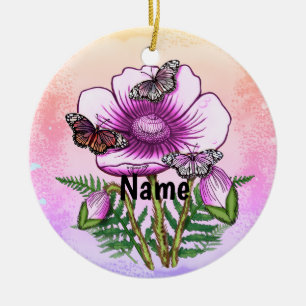 Butterfly Pink Poppy  Ceramic Tree Decoration