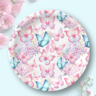 Butterfly Pink Purple Blue Summer Party Paper Plate