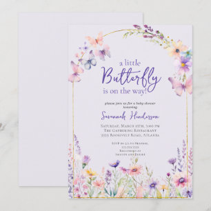 Butterfly Pink Purple Floral Baby Shower Invitation