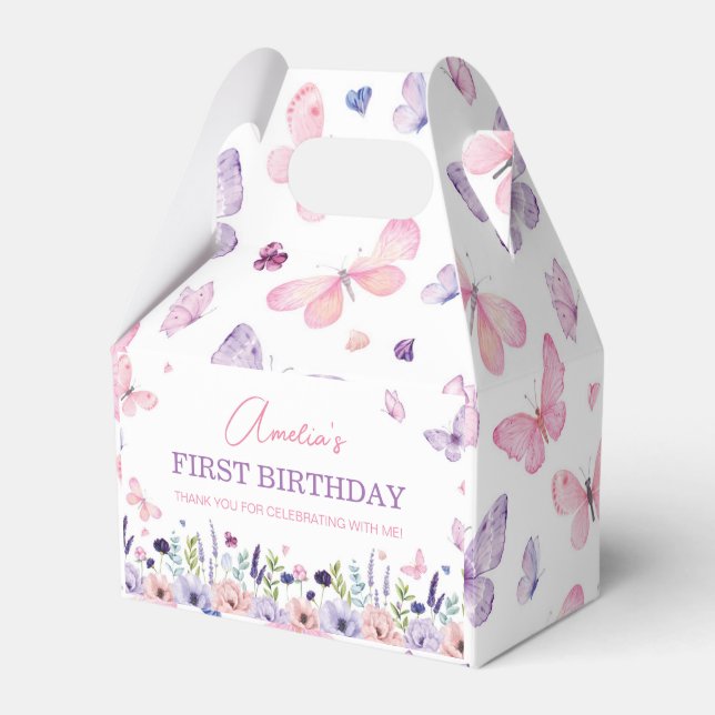 Butterfly Pink Purple Floral Garden Girl Birthday Favour Box (Front Side)