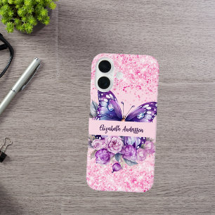 Butterfly pink purple flowers iPhone 16 case