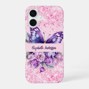 Butterfly pink purple flowers iPhone 16 case