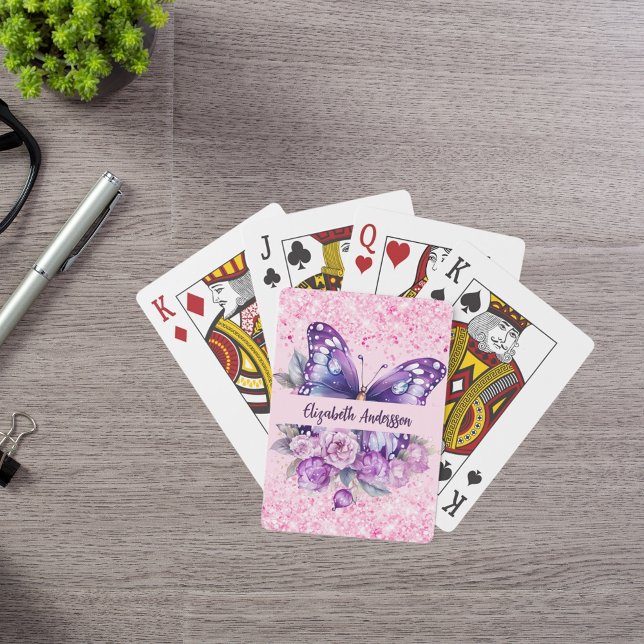 Butterfly pink purple flowers playing cards (Creator Uploaded)
