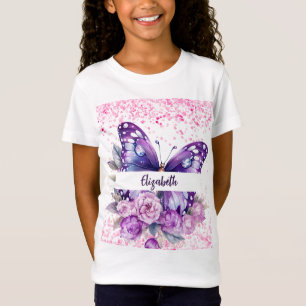 Butterfly pink purple flowers T-Shirt