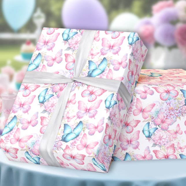 Butterfly Pink Purple Girly Summer Birthday Wrapping Paper (Butterfly Pink Purple Girly Summer Birthday Wrapping Paper)